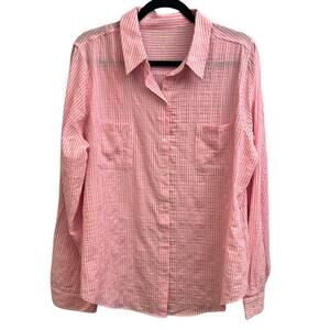 Lilly Pulitzer Pink White Striped Sea View Button Down Long Sleeve Shirt XL NEW